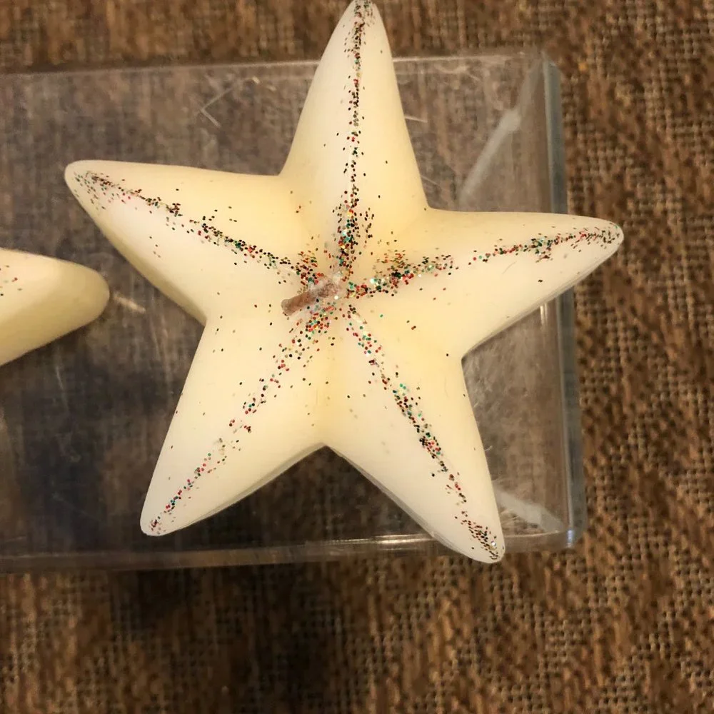 Pier 1 Star Glitter Floating Wax Paraffin Candles White Ivory New NWT 4 in Lot 2